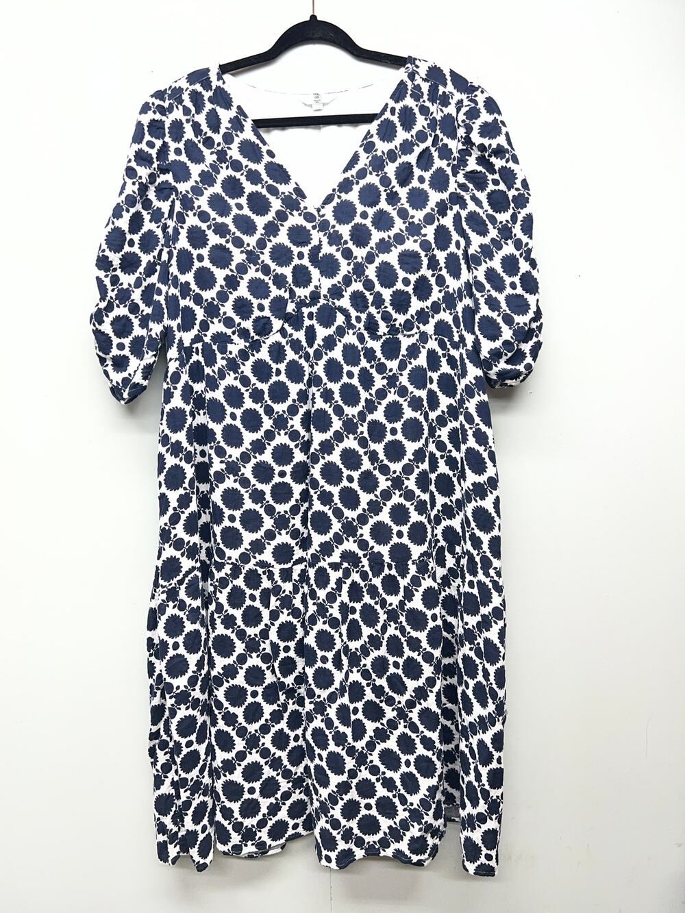 Time and Tru Womens Plus XXXL 22 Black White Floral V-Neck Puff Cotton Dress